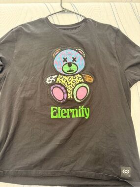 Modern Eternity Black Tee with Multicolor Teddy Graphic